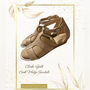 Clarks Ivory- Gold Shimmer Cork Sandals SZ 9